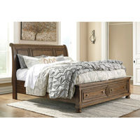 Flynnter California King Sleigh Bed with 2 Storage Drawers-Medium Brown