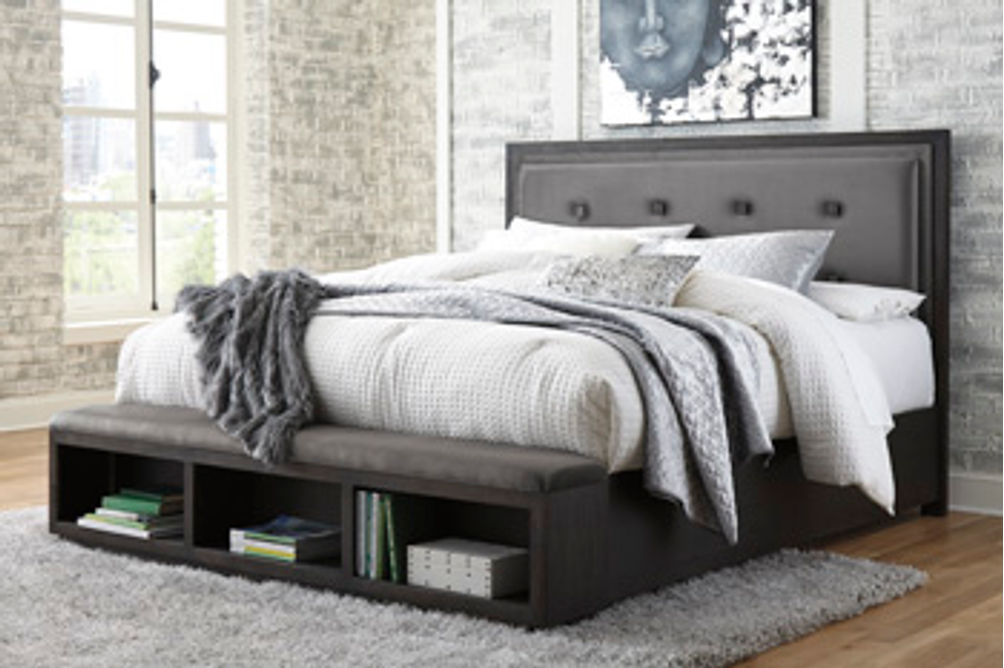 Signature Design by Ashley Hyndell King Upholstered Panel Bed with Storage