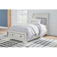 Signature Design by Ashley Robbinsdale Twin Sleigh Storage Bed-Antique White