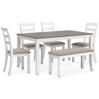 Stonehollow Dining Table and Chairs with Bench (Set of 6)-White/Gray