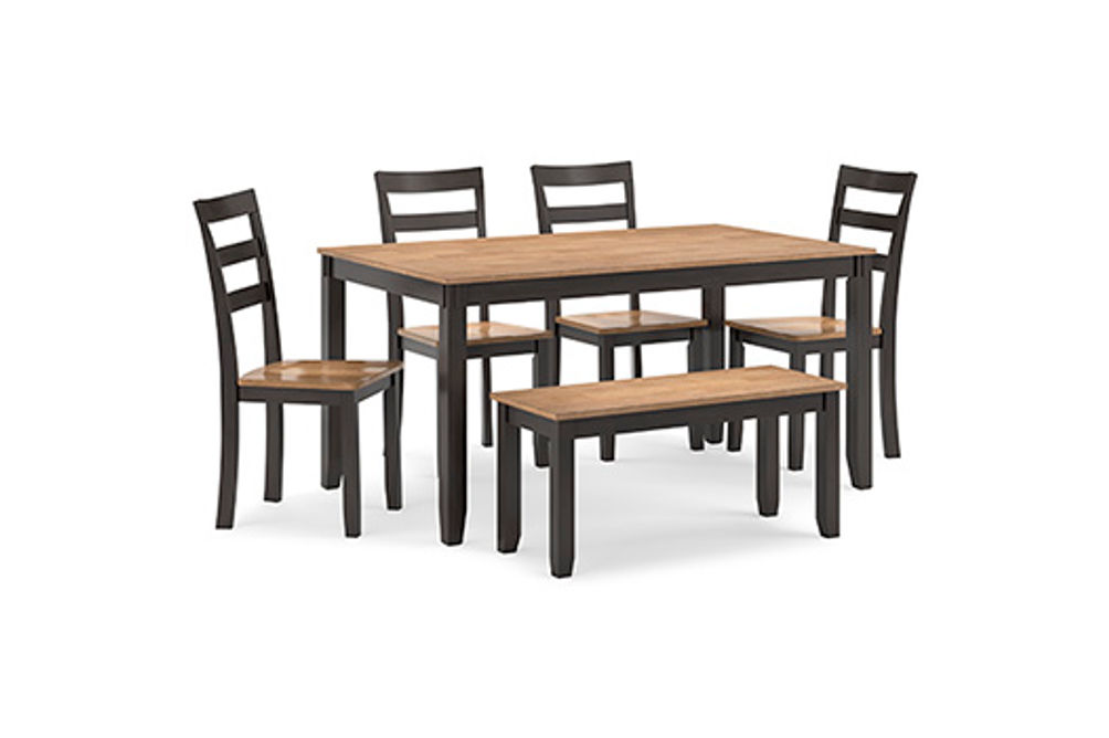 Gesthaven Dining Table with 4 Chairs and Bench (Set of 6)-Natural/Brown