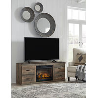 Signature Design by Ashley Trinell TV Stand with Electric Fireplace-Brown