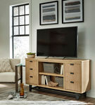 Signature Design by Ashley Freslowe Large TV Stand-Light Brown/Black