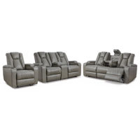 Signature Design by Ashley Mancin Reclining Sofa, Loveseat and Recliner-Gray