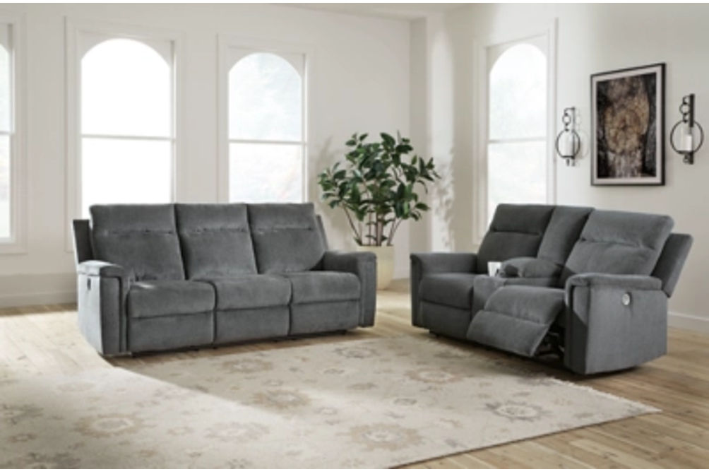 Signature Design by Ashley Barnsana Power Reclining Sofa and Loveseat-Gravel