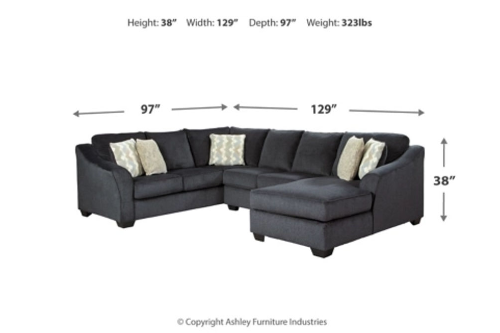 Signature Design by Ashley Eltmann 3-Piece Sectional with Chaise-Slate