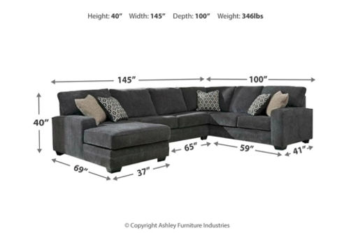 Benchcraft Tracling 3-Piece Sectional with Chaise-Slate