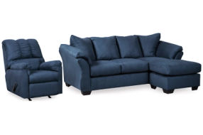 Signature Design by Ashley Darcy Sofa Chaise and Recliner-Blue