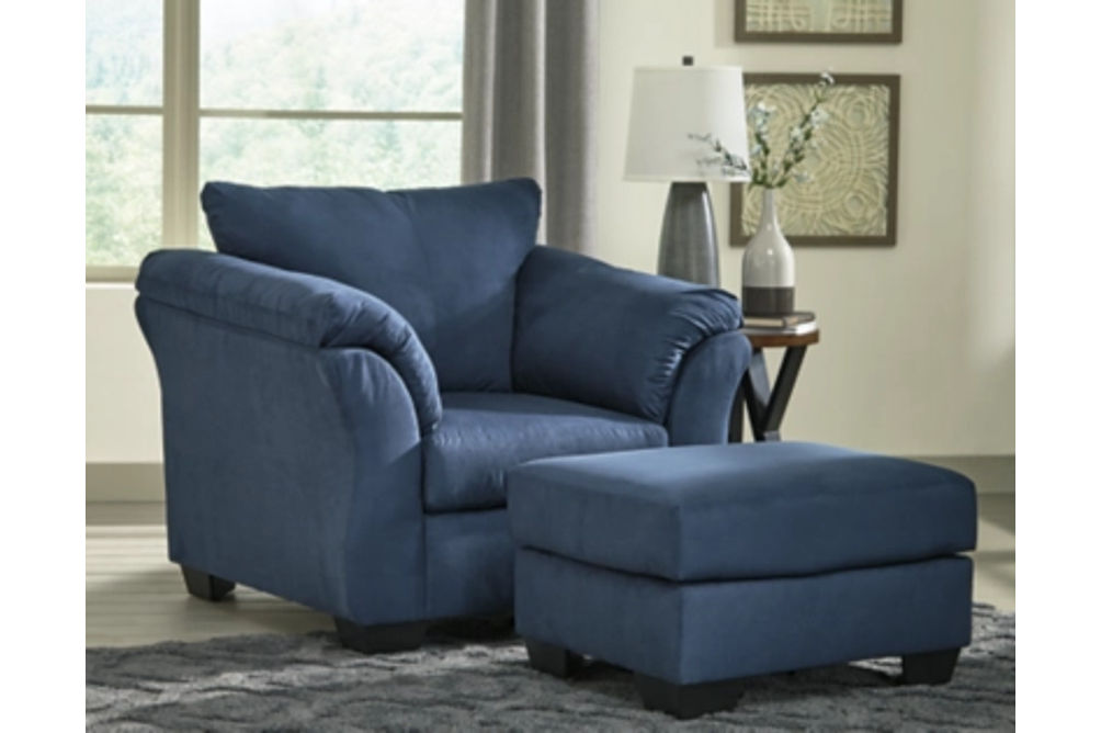 Signature Design by Ashley Darcy Chair and Ottoman-Blue