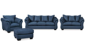 Signature Design by Ashley Darcy Sofa, Loveseat, Chair and Ottoman-Blue