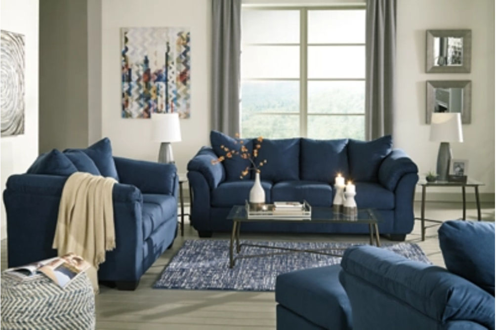 Signature Design by Ashley Darcy Sofa, Loveseat, Chair and Ottoman-Blue