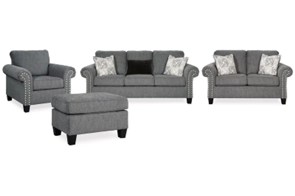 Benchcraft Agleno Sofa, Loveseat, Chair and Ottoman-Charcoal