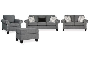 Benchcraft Agleno Sofa, Loveseat, Chair and Ottoman-Charcoal