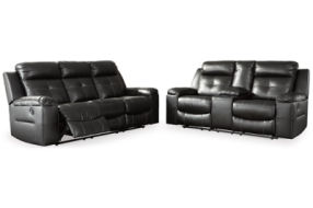 Signature Design by Ashley Kempten Reclining Sofa and Loveseat-Black