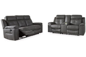 Signature Design by Ashley Jesolo Reclining Sofa and Loveseat-Dark Gray