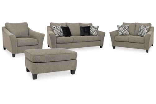 Benchcraft Barnesley Sofa, Loveseat, Oversized Chair and Ottoman-Platinum