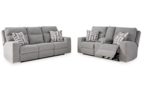 Signature Design by Ashley Biscoe Power Reclining Sofa and Loveseat-Pewter