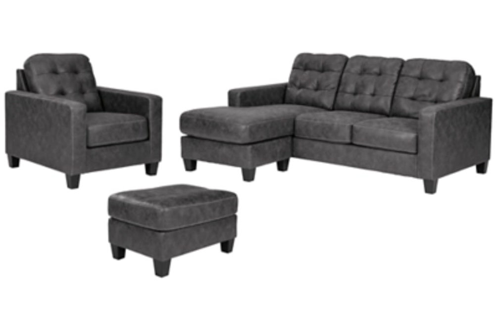 Benchcraft Venaldi Sofa Chaise, Chair, and Ottoman-Gunmetal