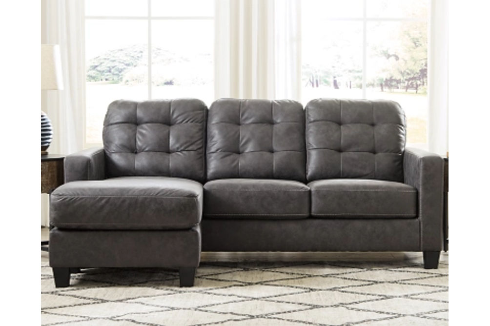 Benchcraft Venaldi Sofa Chaise with Occasional Table Set and Lamps-Gunmetal