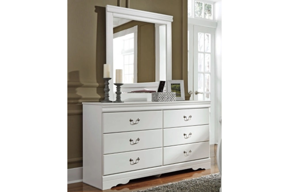 Anarasia Queen Sleigh Bed, Dresser, Mirror and Nightstand-White