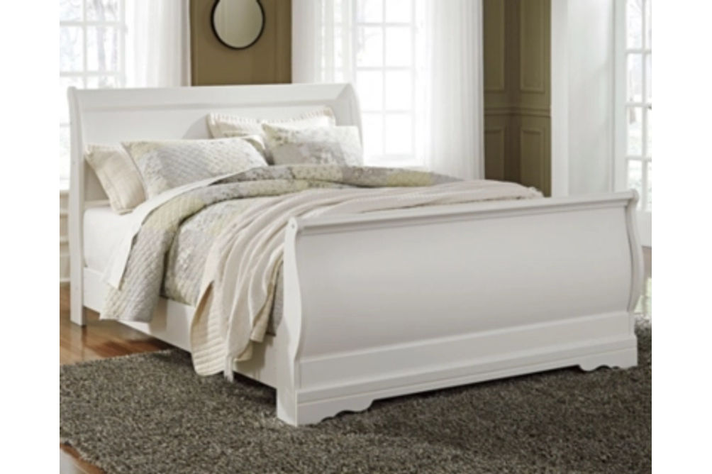 Anarasia Queen Sleigh Bed with Chest of Drawers and Nightstand-White