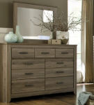 Zelen King Panel Bed, Dresser, Mirror and Nightstand-Warm Gray