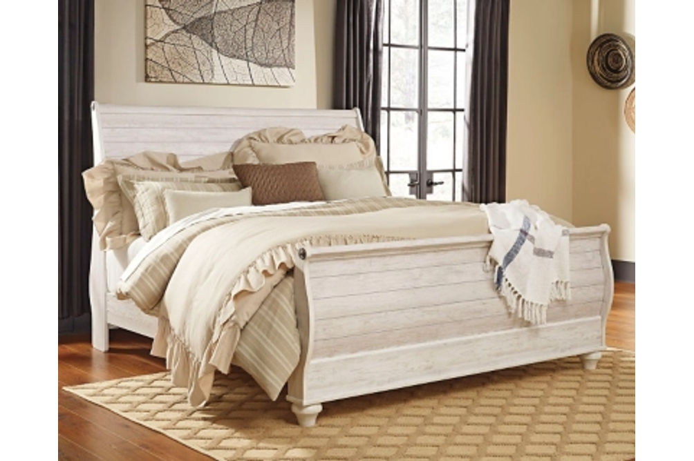 Signature Design by Ashley Willowton King Sleigh Bed-Whitewash
