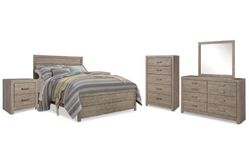 Culverbach Queen Panel Bed, Dresser, Mirror, Chest and 2 Nightstands-Gray