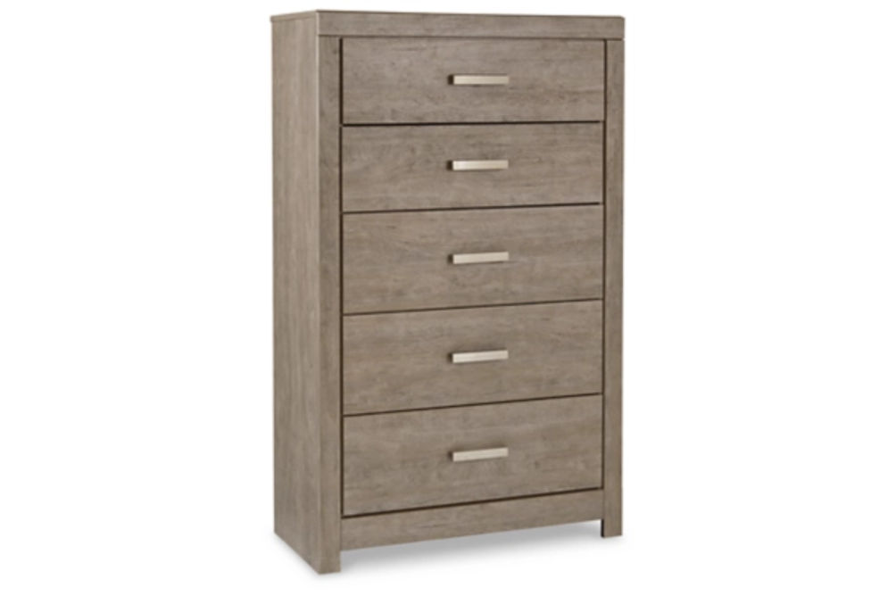 Culverbach King Panel Bed, Dresser, Mirror, Chest and Nightstand-Gray