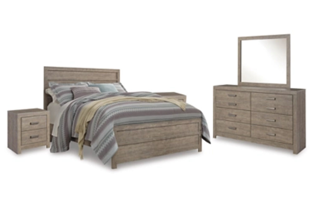 Culverbach Queen Bed with Mirrored Dresser and 2 Nightstand-Gray