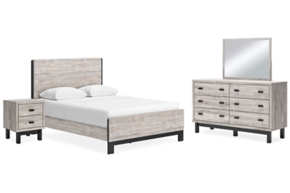 Vessalli Queen Panel Bed, Dresser, Mirror and Nightstand-Gray
