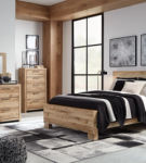 Hyanna King Panel Bed, Dresser, Mirror, and Nightstand-Tan Brown