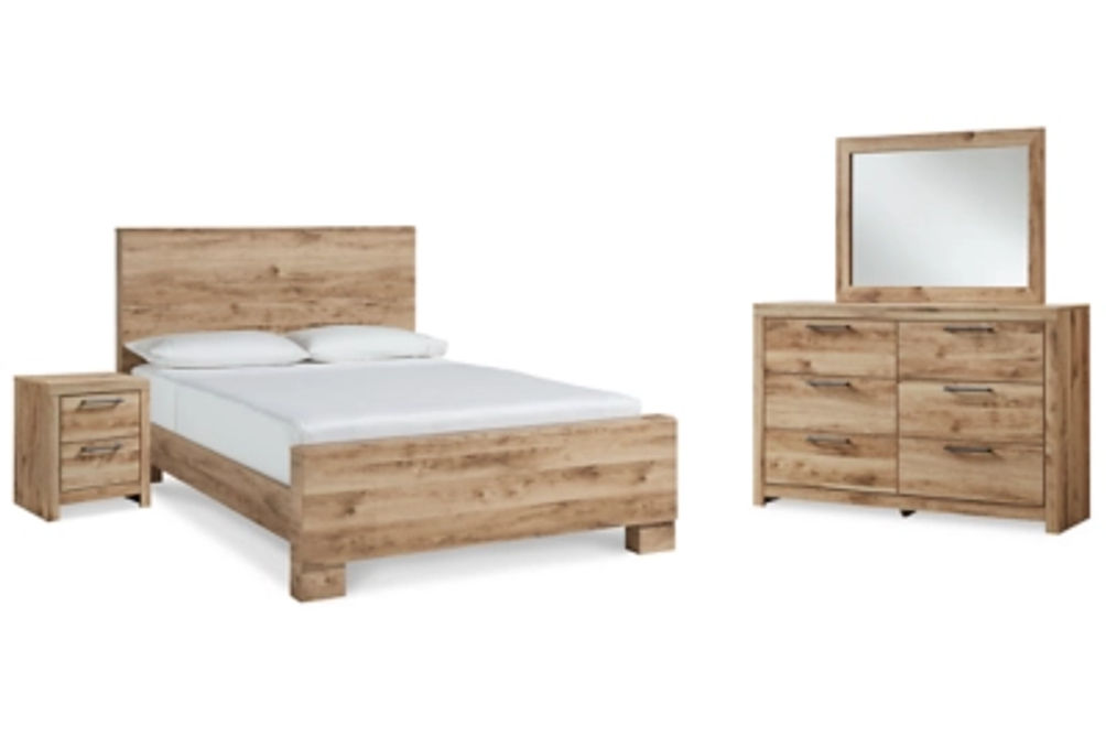 Hyanna King Panel Bed, Dresser, Mirror, and Nightstand-Tan Brown