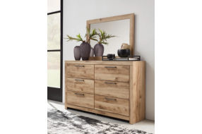 Hyanna Queen Panel Bed with 2 Side Storage, Dresser and Mirror-Tan Brown
