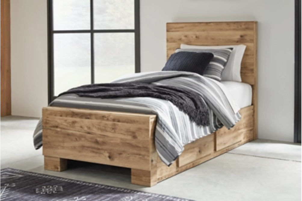 Signature Design by Ashley Hyanna Twin Panel Bed with 2 Side Storage-Tan Brown