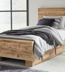 Signature Design by Ashley Hyanna Twin Panel Bed with 1 Side Storage-Tan Brown