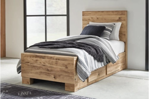 Signature Design by Ashley Hyanna Twin Panel Bed with 2 Side Storage-Tan Brown