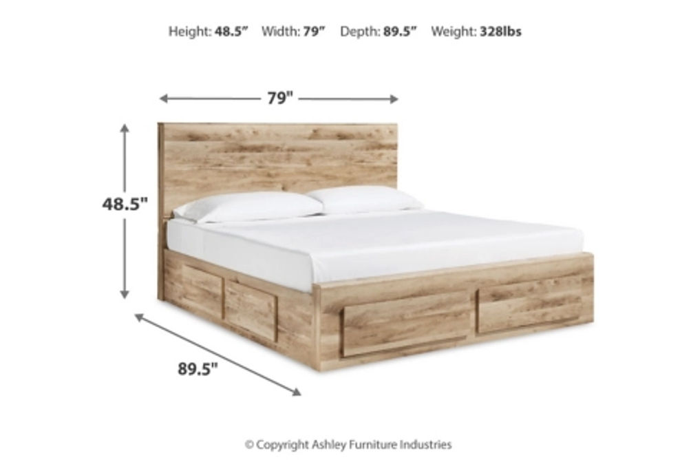 Hyanna King Panel Storage Bed with 2 Side Storage, Dresser and Mirror-Tan Brown