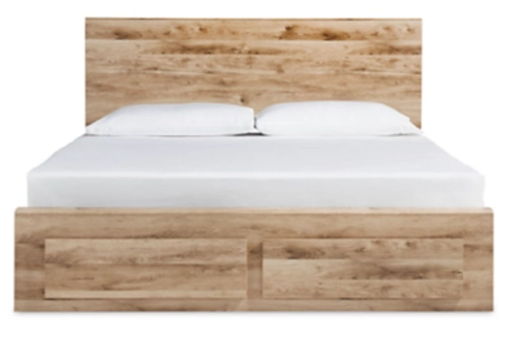 Hyanna King Panel Storage Bed with 1 Side Storage, Dresser and Mirror-Tan Brown