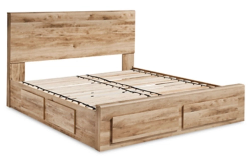 Hyanna King Panel Storage Bed with 2 Side Storage, Dresser and Mirror-Tan Brown