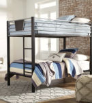 Dinsmore Twin over Twin Bunk Bed, 2 Mattresses, and 2 Pillows-Black/Gray