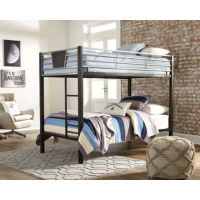 Dinsmore Twin over Twin Bunk Bed, 2 Mattresses, and 2 Pillows-Black/Gray