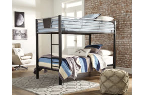 Dinsmore Twin over Twin Bunk Bed, 2 Mattresses, and 2 Pillows-Black/Gray