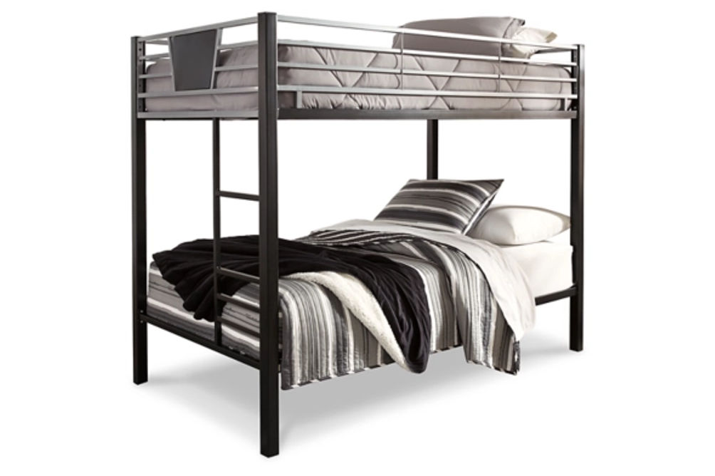 Dinsmore Twin over Twin Bunk Bed, 2 Mattresses, and 2 Pillows-Black/Gray