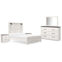 Gerridan Queen Panel Bed, Dresser, Mirror, and 2 Nightstands-White/Gray