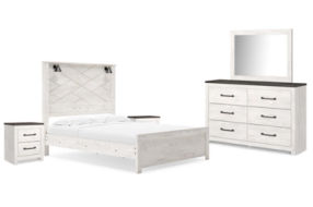 Gerridan Queen Panel Bed, Dresser, Mirror, and 2 Nightstands-White/Gray