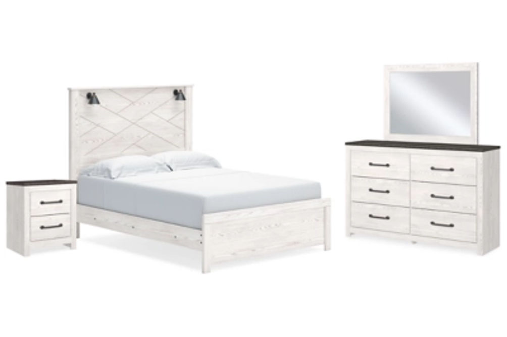 Gerridan Queen Panel Bed, Dresser, Mirror, and Nightstand-White/Gray