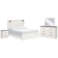 Gerridan King Panel Bed, Dresser, Mirror and Nightstand-White/Gray