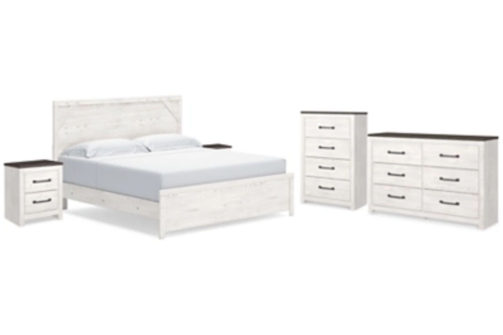 Gerridan King Panel Bed, Dresser, Chest and 2 Nightstands-White/Gray