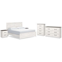 Gerridan King Panel Bed, Dresser, Chest and 2 Nightstands-White/Gray